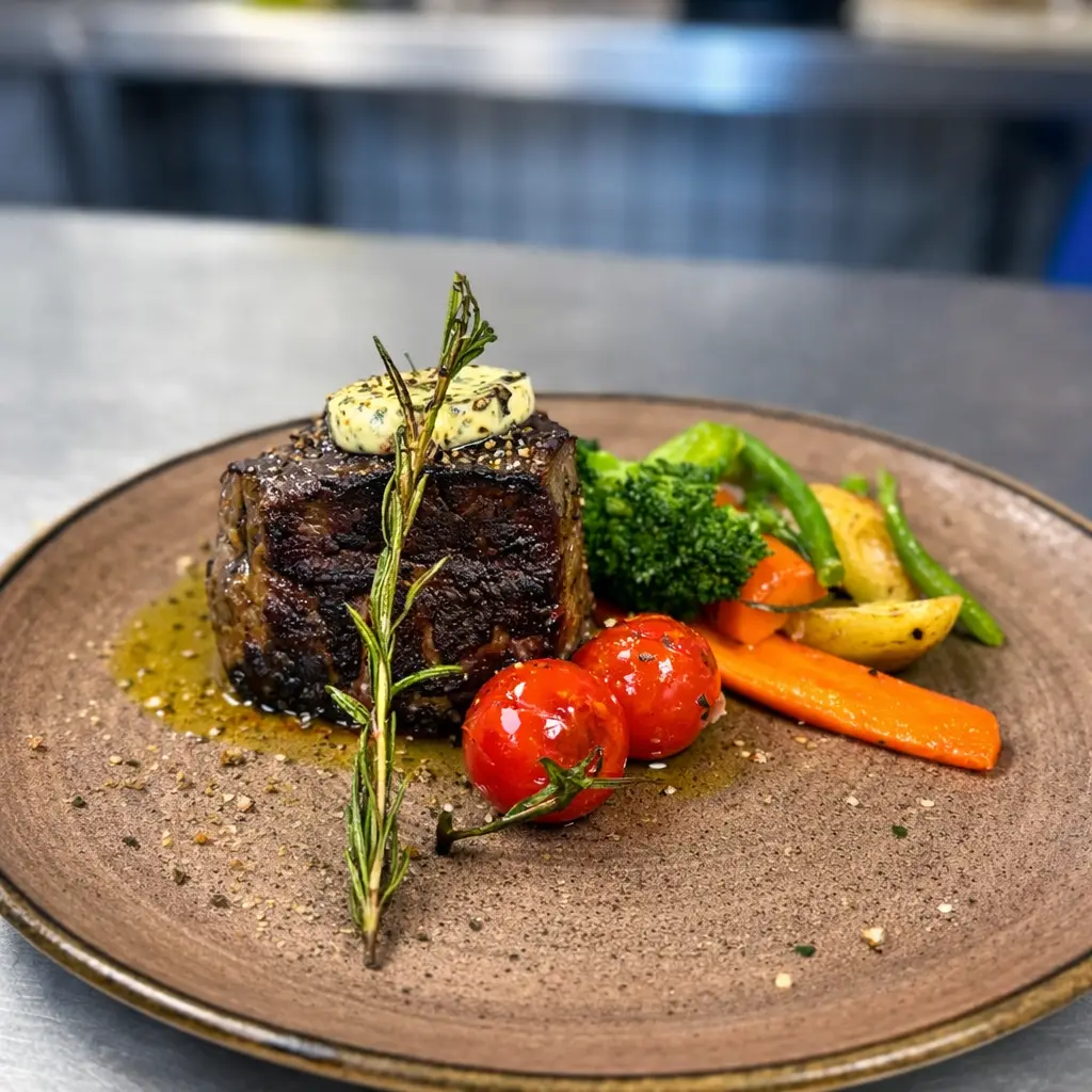 Steak mit Gemüse als Hauptgericht im Ristorante Barolo