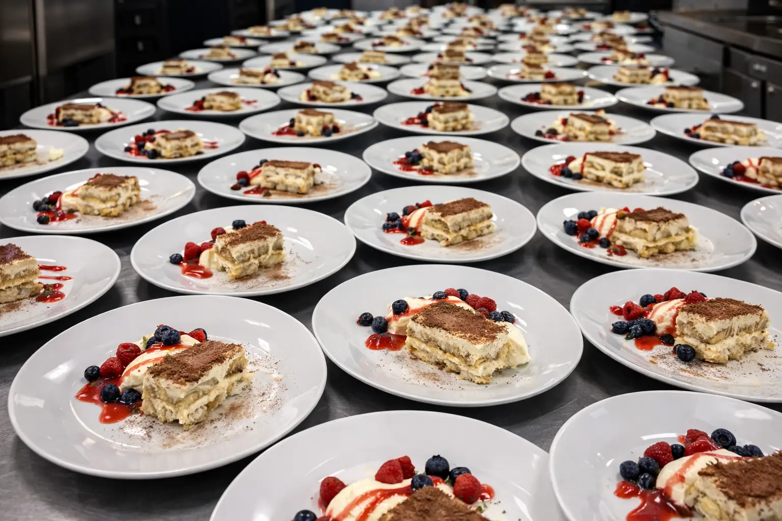 Tiramisu auf mehreren Tellern für ein Catering oder Event im Ristorante Barolo