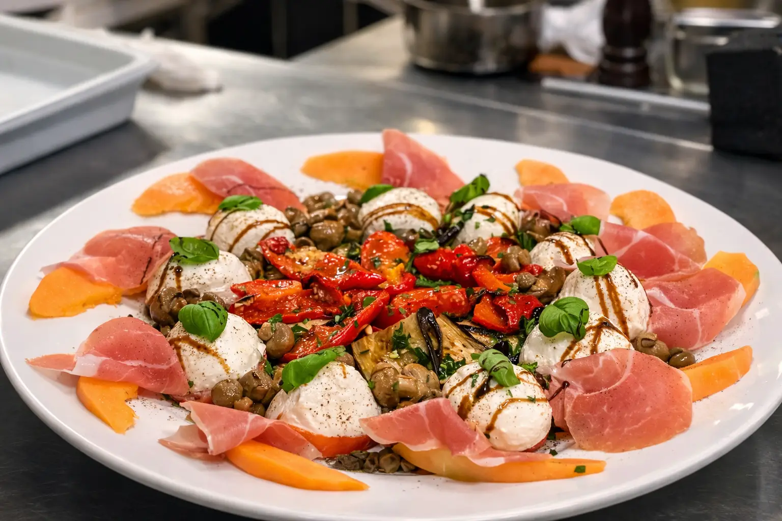 Vorspeisenteller mit italienischen Spezialitäten im Ristorante Barolo